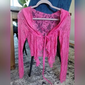 Pink Lace Tie-Front Top Medium